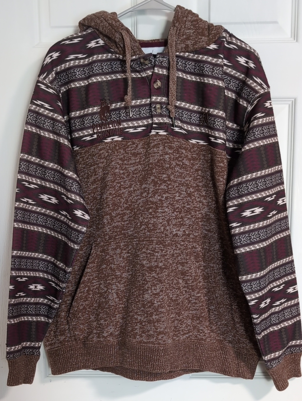 Hooey Brown & Burgundy Patterned Lined Hoodie